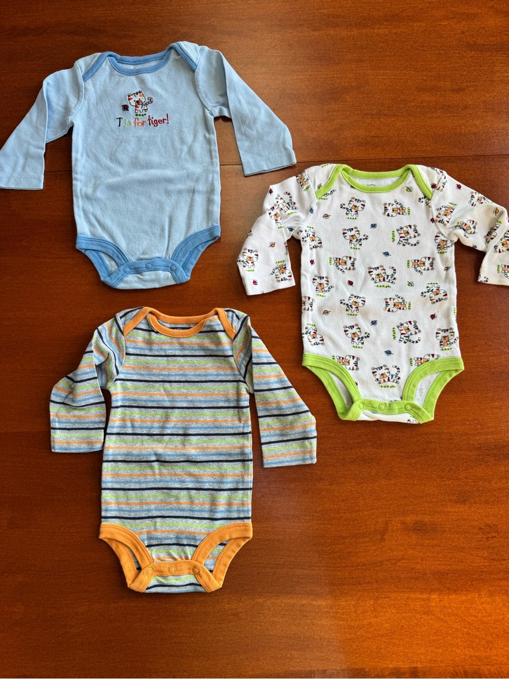 First Moments Baby Boy 3M Long Sleeve Bodysuit Lot Tiger Stripe 3 Piece
